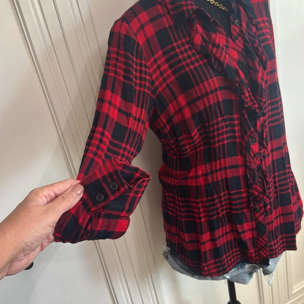CAbi Red and Black Plaid Button Down Shirt Style 3335‎ - Picture 4 of 5